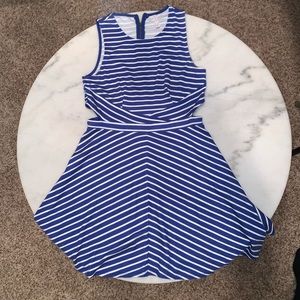 Blue/White Striped Sleeveless Cut Out Dress